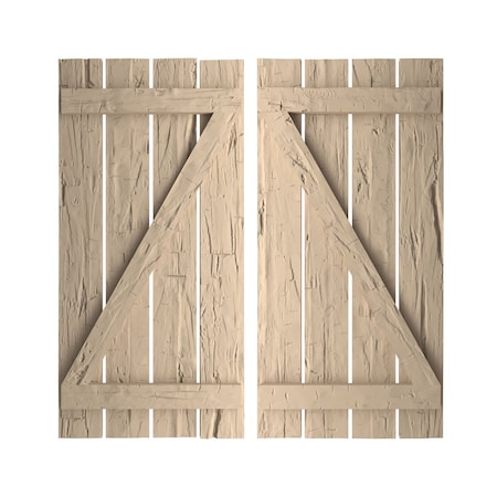 Rustic Four Board Spaced Board-n-Batten Hand Hewn Faux Wood Shutters W/Z-Board, 23 1/2W X 46H
